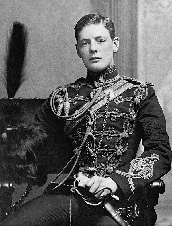 Churchill in the military dress uniform of the 4th Queen's Own Hussars at Aldershot in 1895