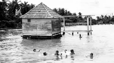 Muchachos bañándose en la laguna de Maracaibo
