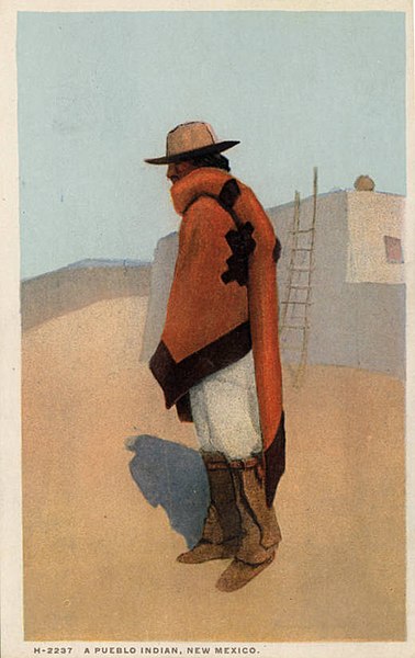 File:"A Pueblo Indian, New Mexico After the painting by Ferdinand Burgdorff" Fred Harvey series (NBY 21967).jpg