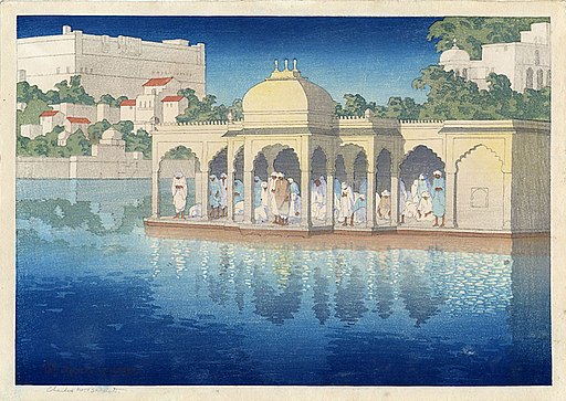 'Prayers at Sunset, Udaipur, India', woodblock print by Charles W. Bartlett, 1919, Honolulu Academy of Arts