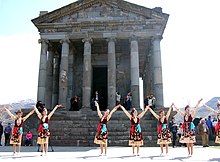 Armenian folk dancing in front of Garni Temple, in celebration of the Armenian neo-pagan new year Par Garhnowm.jpg