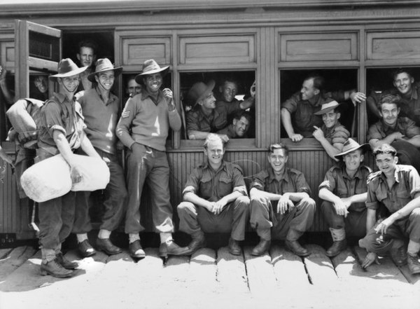 Troops from the 2/7th Battalion, including then Sergeant Reg Saunders, who was later the first Australian Aboriginal commissioned into the Australian 