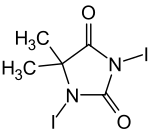 Structural formula of 1,3-diiodo-5,5-dimethylhydantoin