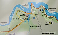 Plan de l'abbaye Saint-Maurice de Carnoët et de ses environs (panneau d'information touristique placé près de l'abbaye).