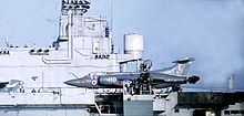 A Buccaneer S.2 on the deck of HMS Eagle in the Mediterranean Sea, 1970 15 Buccaneer landing on Eagle Mediterranean Jan1970.jpg