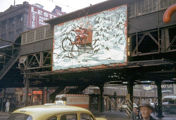 The station in 1949 decorated for Christmas