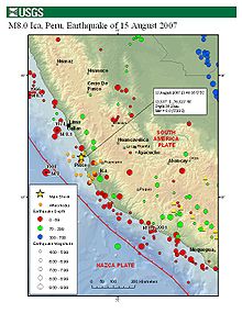 Mapa głównych wstrząsów i wstrząsów wtórnych