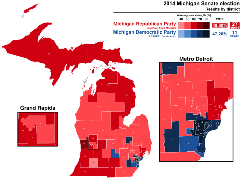 File:2014 Michigan Senate election - Results by district.svg