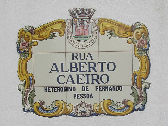 Tile street sign from Rua Alberto Caeiro in Albufeira