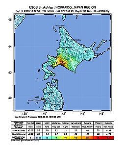 map of earthquake in Hokkaidō (North Japan) on September 6.