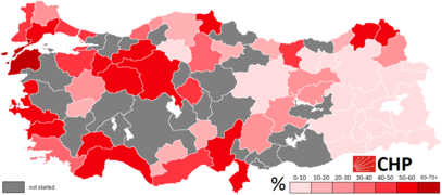 CHP'nin illere göre oy dağılımı.