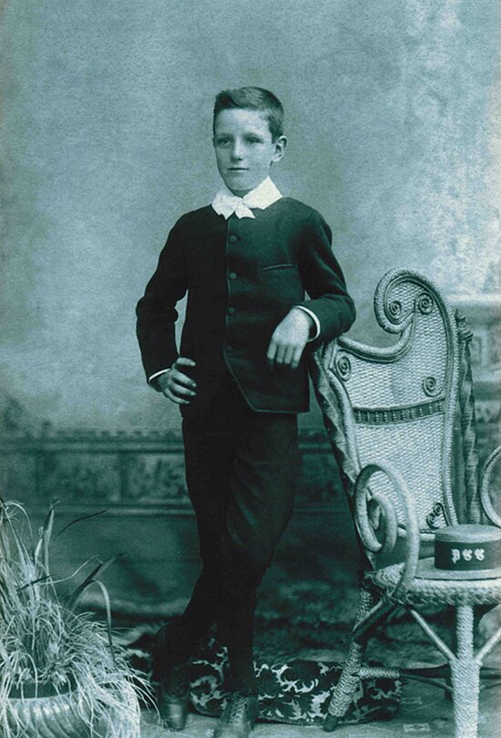 Herbert Hynes in the uniform of Pulteney Street School, about 1885