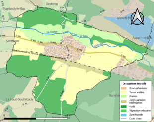 Carte des infrastructures et de l'occupation des sols de la commune en 2018 (CLC).