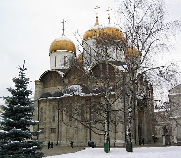 The Cathedral of the Dormition, Moscow Kremlin (east façade, winter).