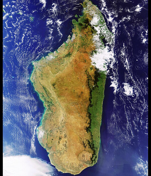 The mountain ranges on the eastern side of Madagascar provide a rain shadow for the country's western portion.