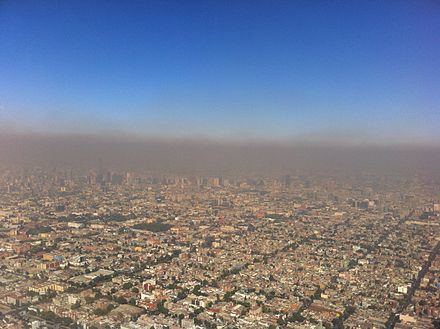 Air pollution over Mexico City. Air quality is poorest during the winter.