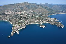 Coast of Taormina with the Isola Bella in the center of the bay