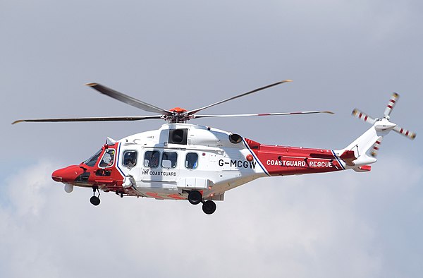 AgustaWestland AW189 helicopter of the UK coast guard, operated by Bristow Helicopters, arrives at the 2018 RIAT, England