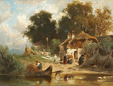 Maisons de pêcheurs sur un lac (1890).