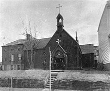 All Angels' Church in 1887, after the first church building was physically relocated from Seneca Village. All Angels Church 1887.jpg