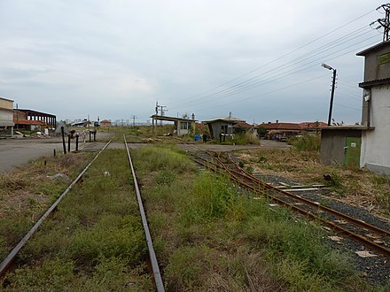 Standard gauge (left) and narrow gauge (right) tracks at the Bourgas Salt Works Atanasovsko Lake - rail tracks - P1020299.JPG