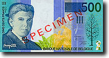 500 franc note showing portrait of Magritte