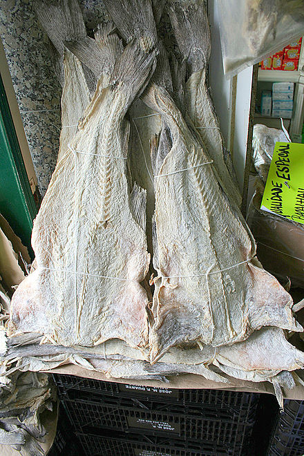 Salt-dried cod for sale in Porto, Portugal