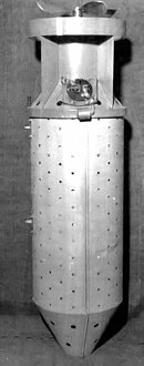 Bat bomb canister used to hold the hibernating bats Bat Bomb Canister (rotated).jpg