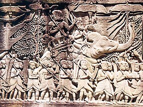 Khmer, armed with war elephants, drove out the Cham in the 12th century. Bayon Angkor Relief1.jpg