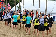 Deutsch: Beachhandball Europameisterschaften 2019 (Beach handball Euro); Tag 5: 6. Juli 2019 – Männer, Platzierungsspiel für die Ränge 5–8, Frankreich-Deutschland 0:2 (18:22, 16:19) English: Beach handball Euro; Day 5: 6 July 2019 – Placement Match/Cross Match for rank 5–8 Men – Frankreich-Deutschland 0:2 (18:22, 16:19)