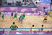 Deutsch: Beachhandball bei den Olympischen Jugendspielen 2018; Tag 6, 12. Oktober 2018; Jungen, Platzierungssspiel Ränge 5-6 – Thailand-Ungarn 0:2 English: Beach handball at the 2018 Summer Youth Olympics at 12 October 2018 – Boy's Placement Match 5-6 – Thailan-Hungary 0:2