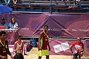 Deutsch: Beachhandball bei den Olympischen Jugendspielen 2018; Tag 4, 10. Oktober 2018; Jungs, Vorrunde, Gruppe A - Spanien-Venezuela 2:0 English: Beach handball at the 2018 Summer Youth Olympics at 10 October 2018 – Boys Preliminary Round Group A – Spain-Venezuela 2:0