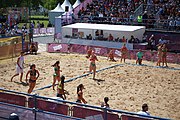 Deutsch: Beachhandball bei den Olympischen Jugendspielen 2018; Tag 4, 10. Oktober 2018; Mädchen, Vorrunde, Gruppe A - Ungarn-Chinese Taipei (Taiwan) 2:0 English: Beach handball at the 2018 Summer Youth Olympics at 10 October 2018 – Girls Preliminary Round Group A‎ – Hungary-Chinese Taipei 2:0