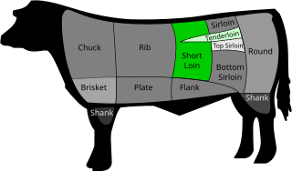 <span class="mw-page-title-main">T-bone steak</span> Beefsteak cut from the short loin, including a T-shaped bone with meat on each side