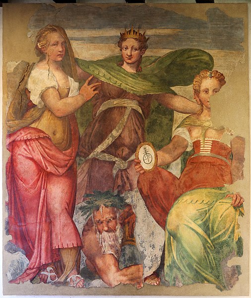 File:Bernardino india, affreschi dalla facciata meridionale di palazzo fiorio della seta a verona, allegorie di verona, rovigo e treviso, 1555 ca.jpg