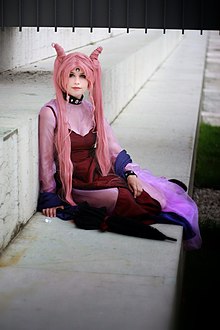 A cosplayer as Black Lady, Chibiusa's corrupted dark self.