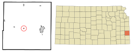 Bourbon County Kansas Incorporated and Unincorporated areas Redfield Highlighted.svg
