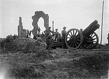 6-inch howitzer and crew during the Ypres offensive, 1917. British 6-inch howitzer at Pilckem Sept 1917 IWM Q 2751.jpg