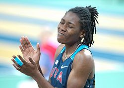 Brittney Reese defended her title in the Women's Long Jump competition and won a gold medal at this year's championships (archived from 2010) Brittney Reese Doha 2010.jpg