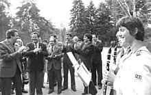 DKP-Delegation in Ost-Berlin 1982, Egon Krenz (links), Herbert Mies (2.v.li.) (Quelle: Wikimedia)