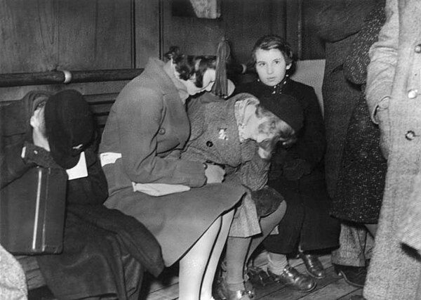 Young refugees of the first Kindertransport after their arrival at Harwich, Essex, in the early morning of 2 December 1938