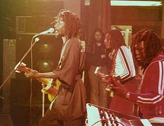 Peter Tosh, Al Anderson, and Robbie Shakespeare, Bush Doctor tour 1978 BushDoctor1978.jpg