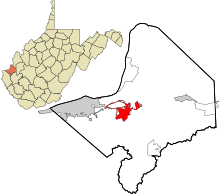 Cabell County West Virginia birleşik ve tüzel kişiliğe sahip olmayan Barboursville alanları vurgulanmıştır.svg