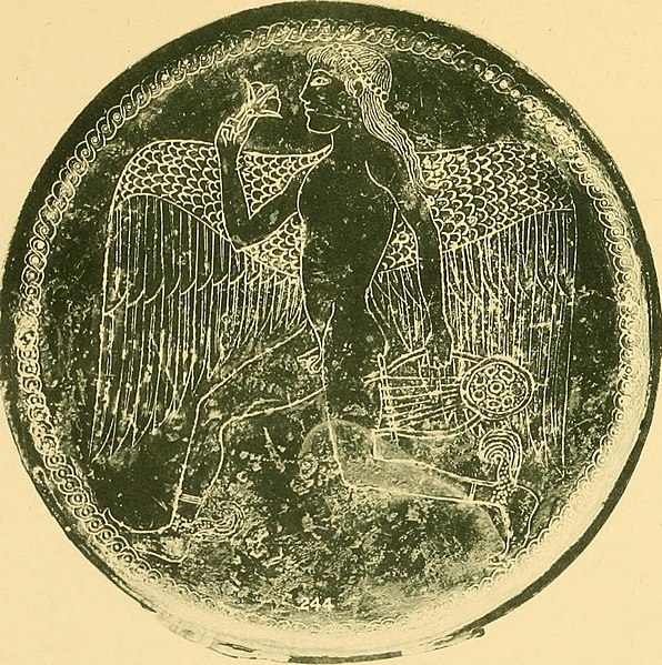 Etruscan or Greek mirror with an engraved depiction of Eros with lyre