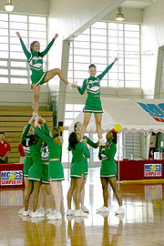 Flou De L'équipe De Pom-pom Girls Et Portrait De Personnes En Spectacle De  Danse Sur Le Terrain En Plein Air Pour La Formation Ou L'entraînement  Groupe De Cheerleading Souriant Et Soutien Lors