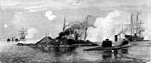 Drawing of the climax of the Battle of Mobile Bay when the ironclad CSS Tennessee surrendered. Chickasaw is in the right foreground and Winnebago in the left background ChickasawNH42394.jpg