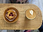 Thumbnail for File:Coffee and custard tart at House of Morocco, King's Cross, London (40750148283).jpg