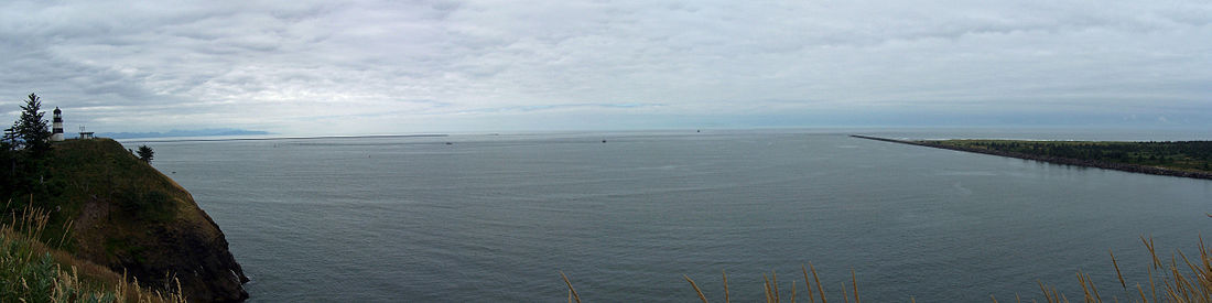 Panorama of the Columbia River's mouth from near the Cape Disappointment Lighthouse