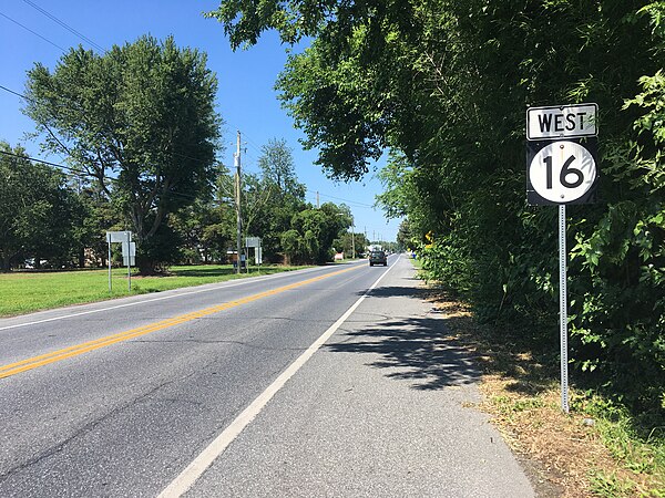 DE 16 westbound past DE 5 in Milton