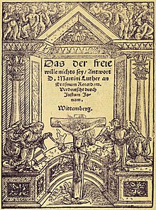 Titelblatt der Lutherübersetzung Das der freie Wille nichts sey 1526 (Quelle: Wikimedia)